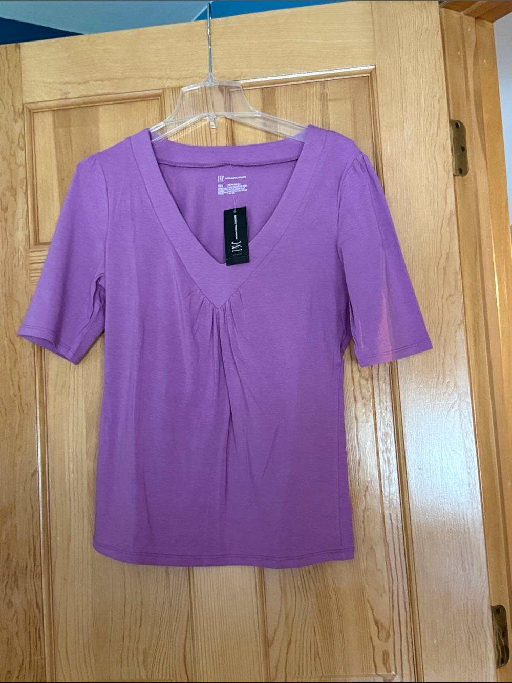 INC International Concepts Lavender V-Neck Short Sleeve Top